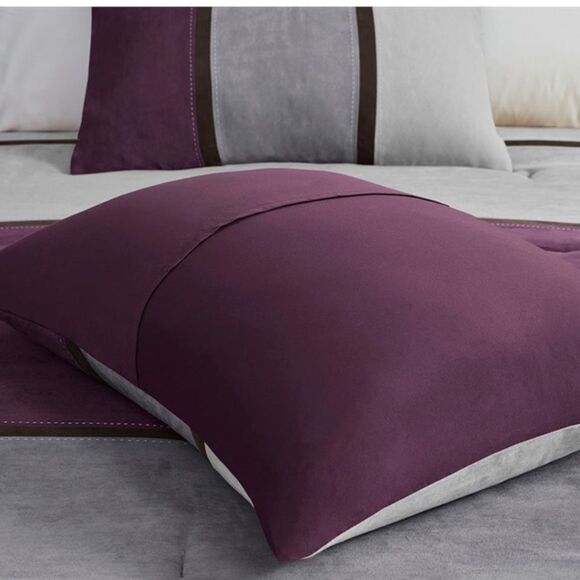 Madison Park Palisades 7 Piece Faux Suede Comforter Set in Purple queen - Picture 10 of 16
